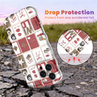 Trendy red and white wavy iPhone case featuring a collage of leopard print cherries, 8-balls, red lips, and lucky 777 dice with a high-gloss finish.