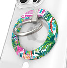 La Palma Villa tropical pattern MagSafe phone grip ring with pink and orange architecture and green palm leaves compatible with iPhone and Samsung