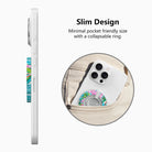 La Palma Villa tropical pattern MagSafe phone grip ring with pink and orange architecture and green palm leaves compatible with iPhone and Samsung