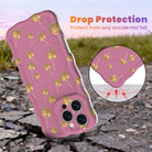 Drop protection diagram for the Caramel Coated Cutie Wavy Luxe iPhone case, showing the shock-absorbing raised edges that protect the pink caramel apple case against accidental falls.