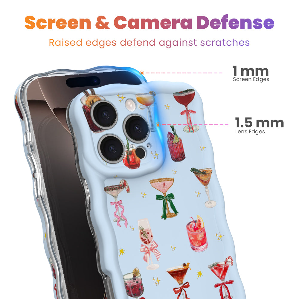 Holiday Spirits, Please? iPhone case with 1 mm raised screen edges and 1.5 mm raised camera lens edges, Christmas cocktail print