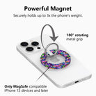 It's Giving Flamingo tropical pattern MagSafe phone grip ring with pink flamingos and colorful exotic leaves on a dark background compatible with iPhone and Samsung