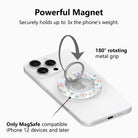 Coastal Catch MagSafe phone grip ring with orange lobster, blue stripes, and nautical postage stamp pattern compatible with iPhone and Samsung