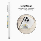 La Dolce Summer MagSafe phone grip ring with Mediterranean lemon, blueberry, blue gingham, and coastal travel lifestyle collage pattern compatible with iPhone and Samsung