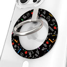 Teach Love Inspire school chalkboard pattern MagSafe phone grip ring with apples rulers and pencils compatible with iPhone and Samsung