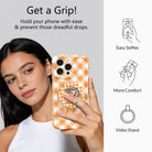 Happy Fall Y'all Hold It Fancy MagSafe grip ring with an orange gingham and pumpkin print from Fancy Bands