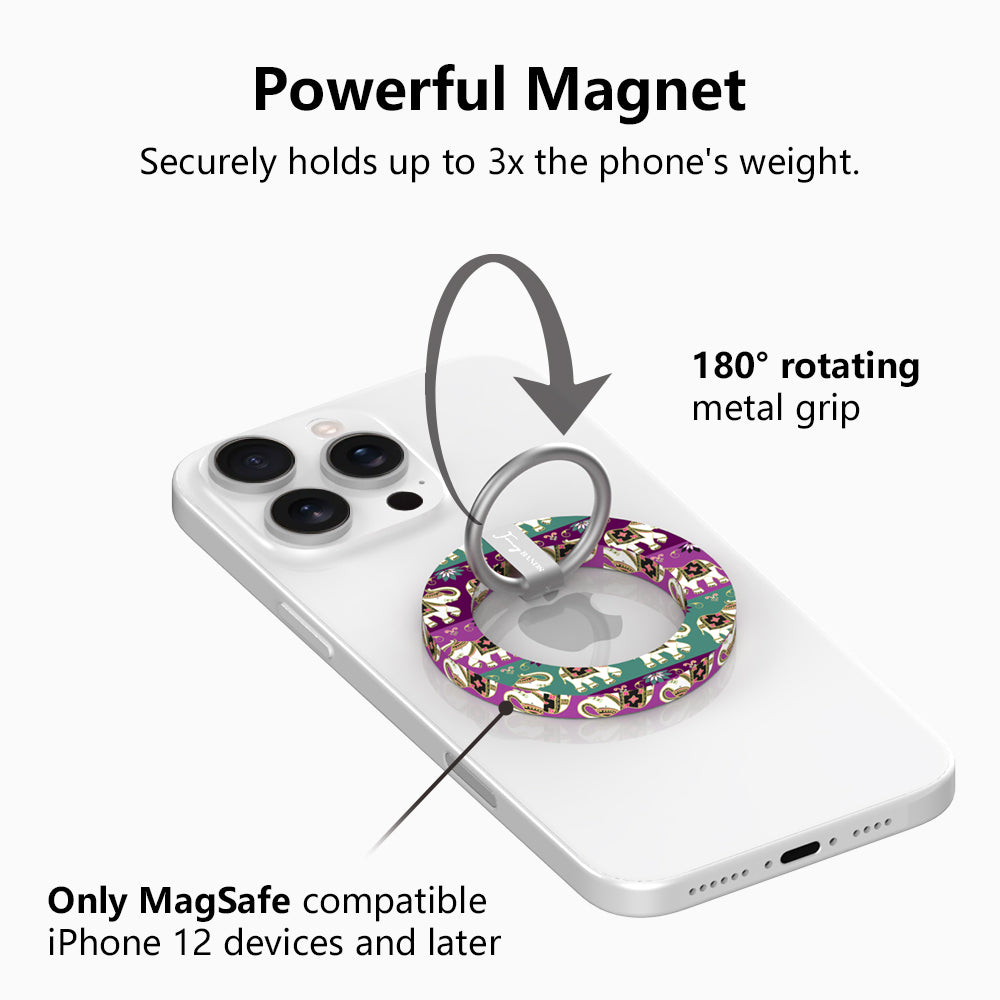 Fortune Parade Hold It Fancy MagSafe grip ring with a colorful boho elephant parade print from Fancy Bands