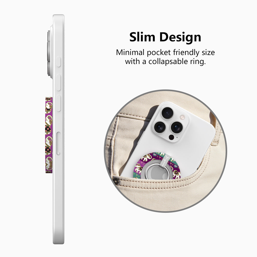 Fortune Parade Hold It Fancy MagSafe grip ring with a colorful boho elephant parade print from Fancy Bands