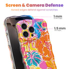 Trendy wavy iPhone case featuring a vibrant pink, orange, and teal hibiscus flower pattern with a high-gloss finish.