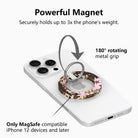 Yee Haw Honey retro Western MagSafe phone grip ring with a cowgirl on a horse, pink cowboy hat, desert cacti, glittery stars, and animal print on a brown and pink background compatible with iPhone and Samsung