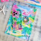 La Palma Villa Hold It Fancy MagSafe grip ring attached to the matching tropical resort iPhone case