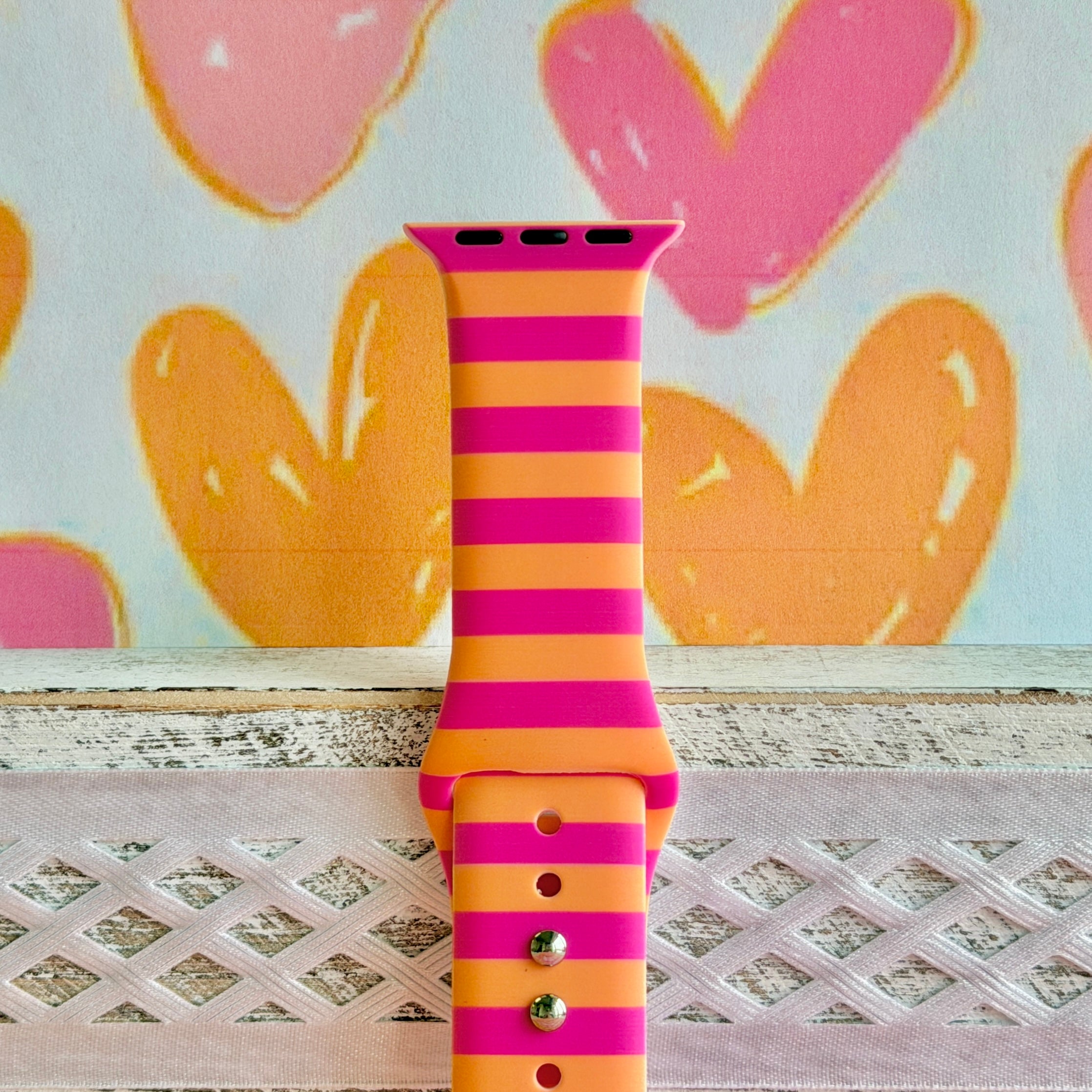 Candy Citrus Stripes Apple Watch Band | Pink Orange Bold Strap