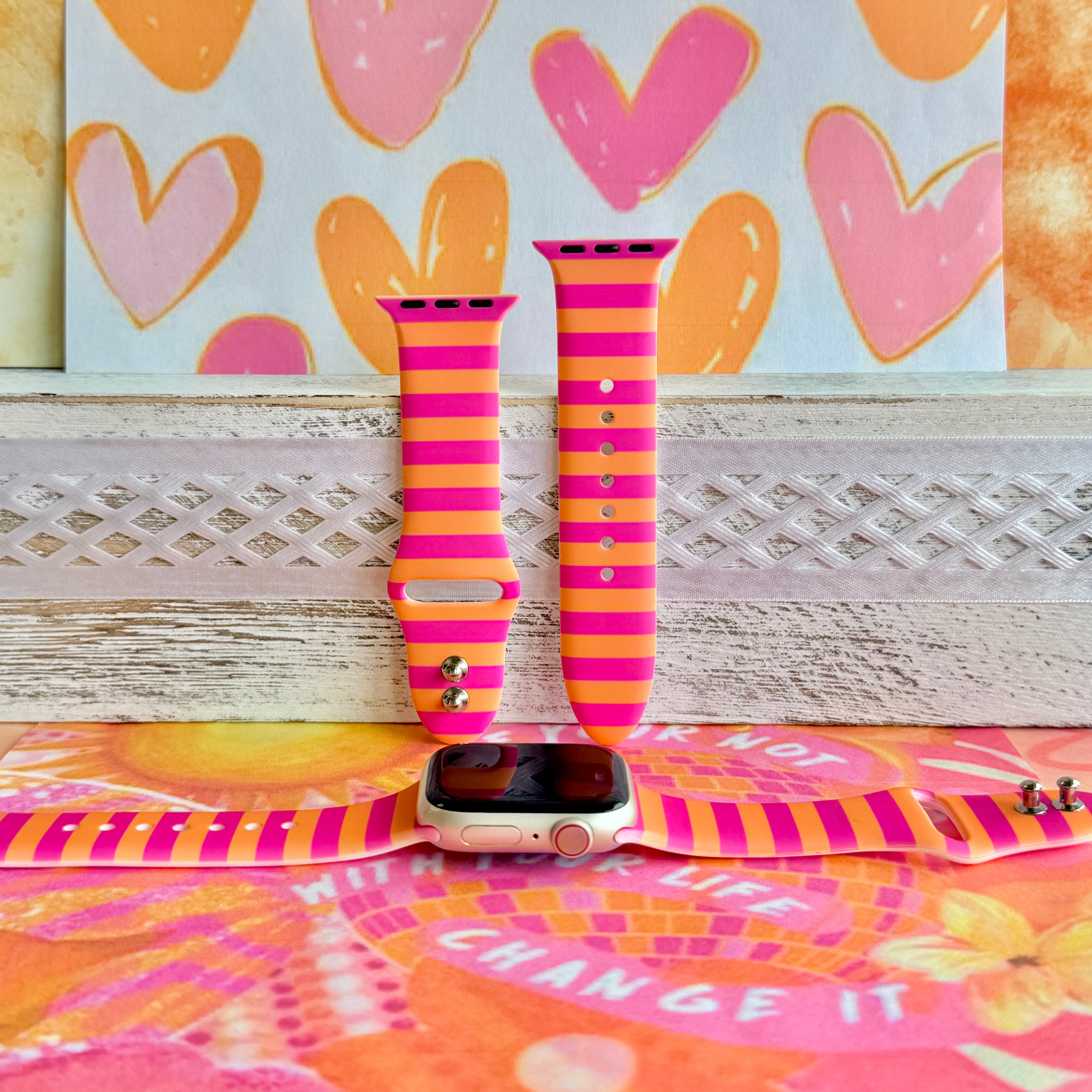 Candy Citrus Stripes Apple Watch Band | Pink Orange Bold Strap