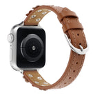 Sweet Saddle slim leather Apple Watch band in saddle tan with floral leather appliqués and silver studs