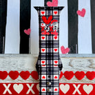 Plaid Crush Vibes Apple Watch band with black buffalo check, red hearts, and XOXO Vibes Only message with Valentine's decorations
