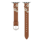 Sweet Saddle slim leather Apple Watch band in saddle tan with floral leather appliqués and silver studs