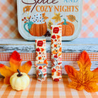 All The Fall Things Samsung Galaxy Watch band with both strap halves side by side on orange gingham ribbon, showing the full cream and autumn watercolor print.