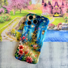 Wavy iPhone case featuring a magical enchanted forest with a twisted tree, glowing lanterns, fairy lights, and gold Once Upon A Time text.