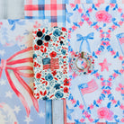 Red White and Bloom patriotic floral MagSafe phone grip ring with red navy and light blue watercolor flowers on a white background compatible with iPhone and Samsung