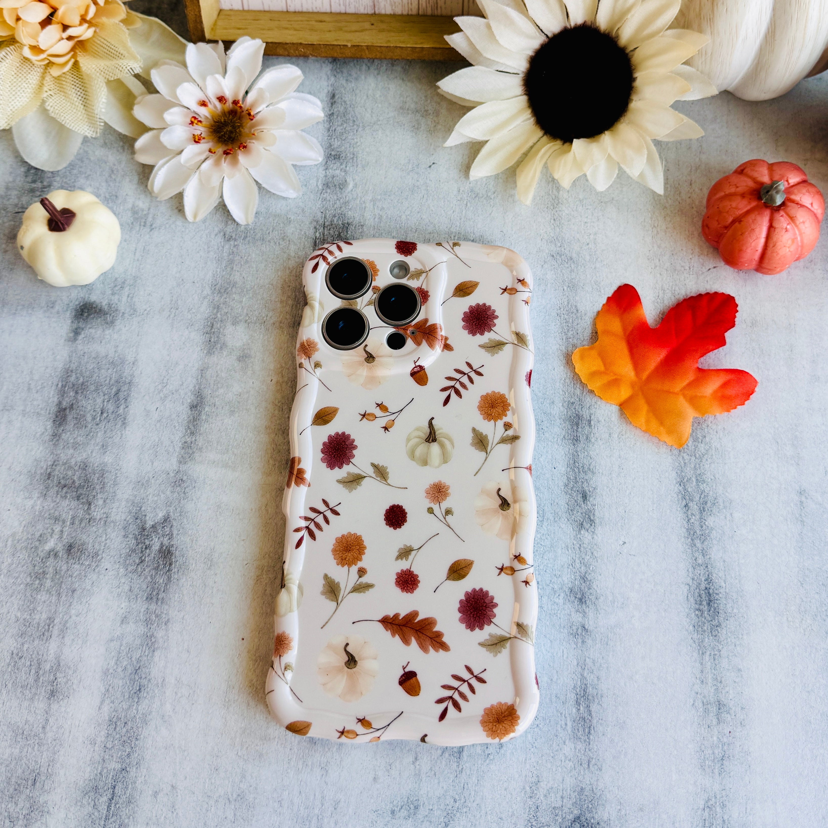 Fall Floral Bliss MagSafe iPhone case in cream florals full view
