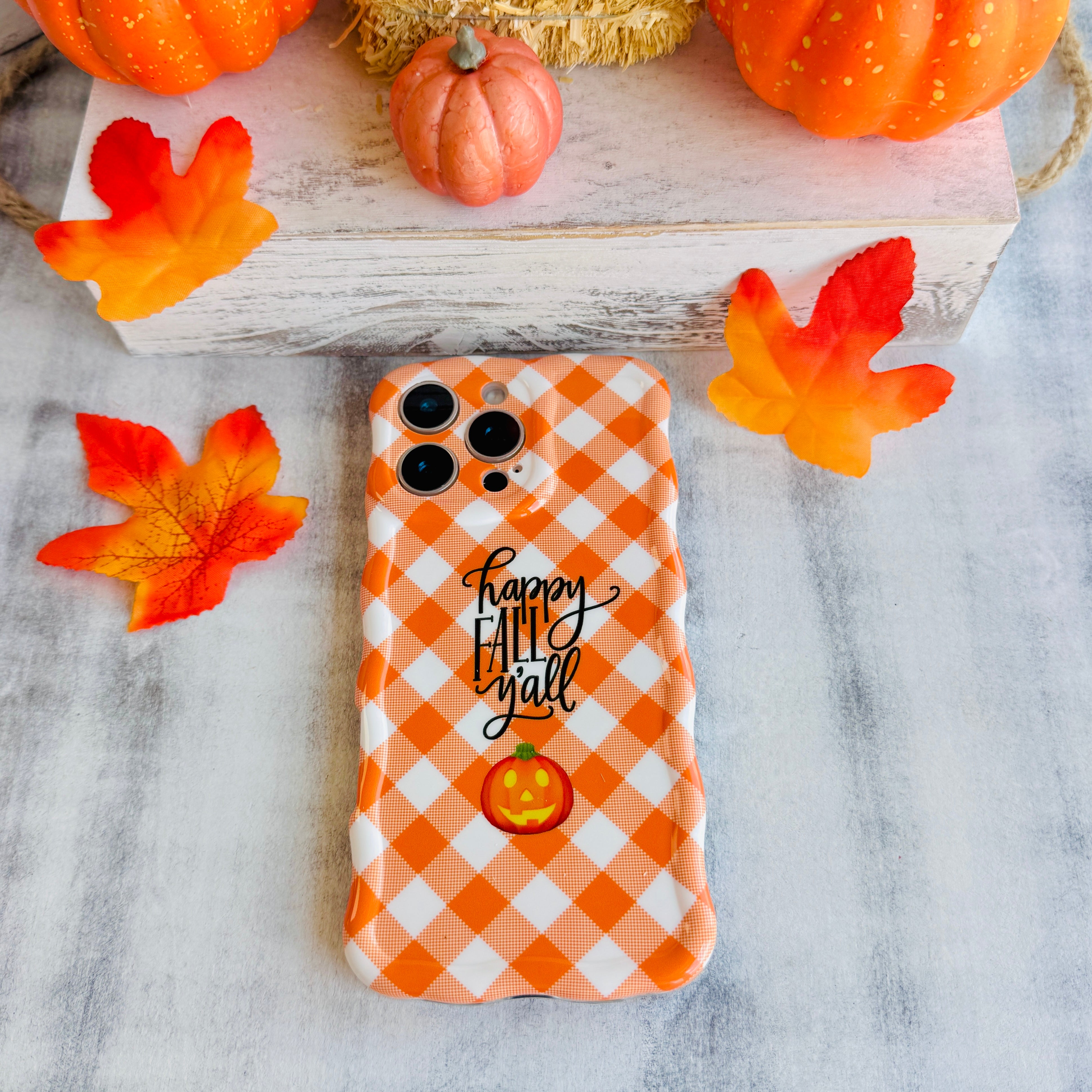 Happy Fall Y’all gingham pumpkin MagSafe iPhone case full view