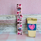 pink coffee print galaxy watch strap with mugs and donuts