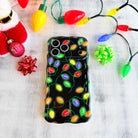 Slim Christmas iPhone case with wavy edges and colorful lights pattern