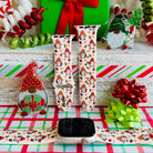 ho ho gnome christmas apple watch band with candy canes and holly on white