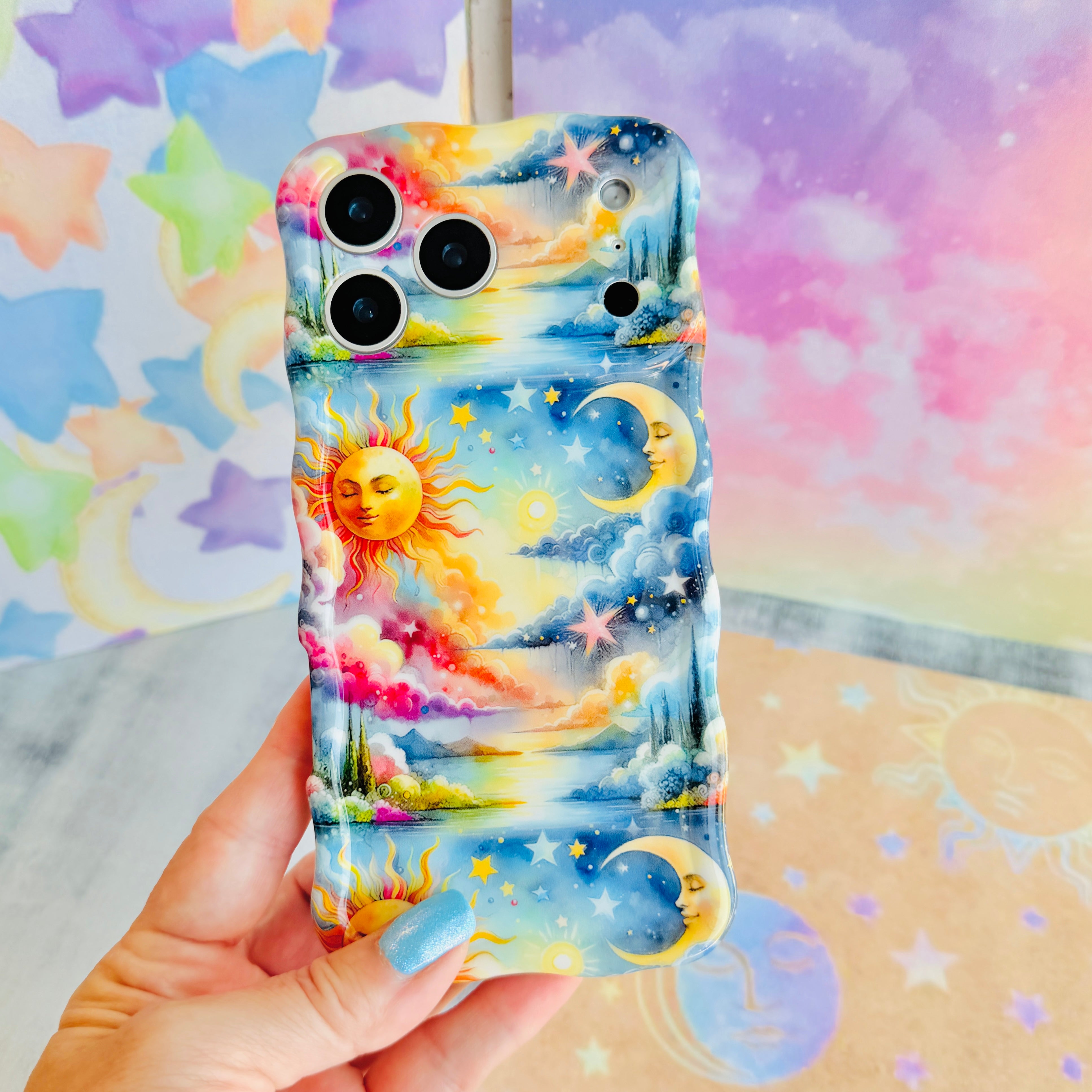 Cosmic Daydream Wavy Case | Celestial Sun & Moon iPhone – Fancy Bands