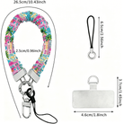 A vibrant La Palma Villa phone scrunchie wrist strap attached to a matching Wavy Luxe phone case with a colorful pink, green, and blue tropical palm tree print.