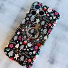 Phone case with Christmas-themed design on a gray surface
