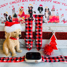 Pawliday Plaid Apple Watch band with paw prints and snowflakes on red buffalo check styled with dog Christmas decorations
