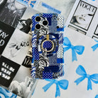 Sending Mixed Signals Hold It Fancy MagSafe grip ring with a blue and white mixed-pattern patchwork design from Fancy Bands