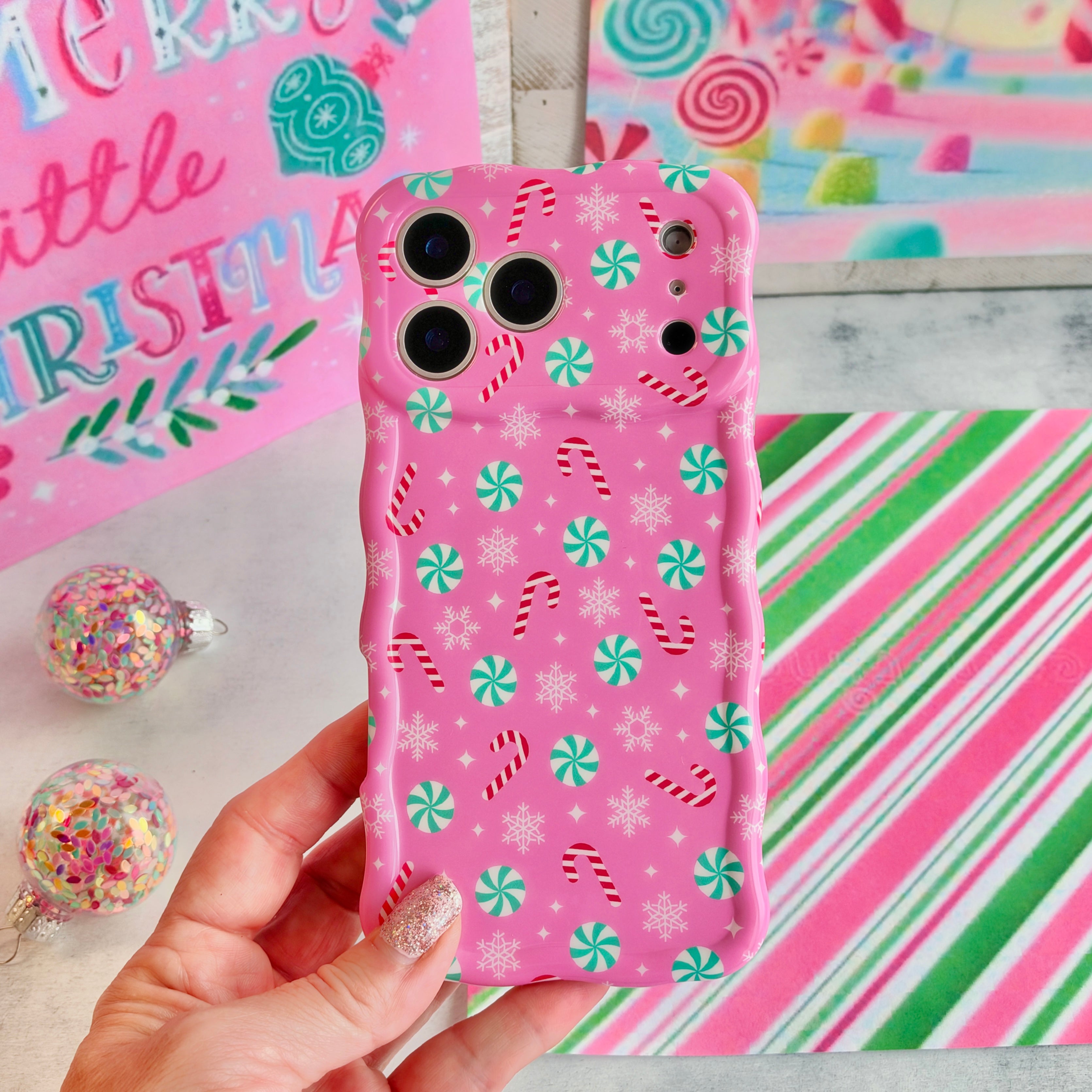 MagSafe対応 iPhoneケース ピンク キャンディ柄 Pink Peppermint MagSafe iPhone Case | Peppermint Cutie – Fancy Bands