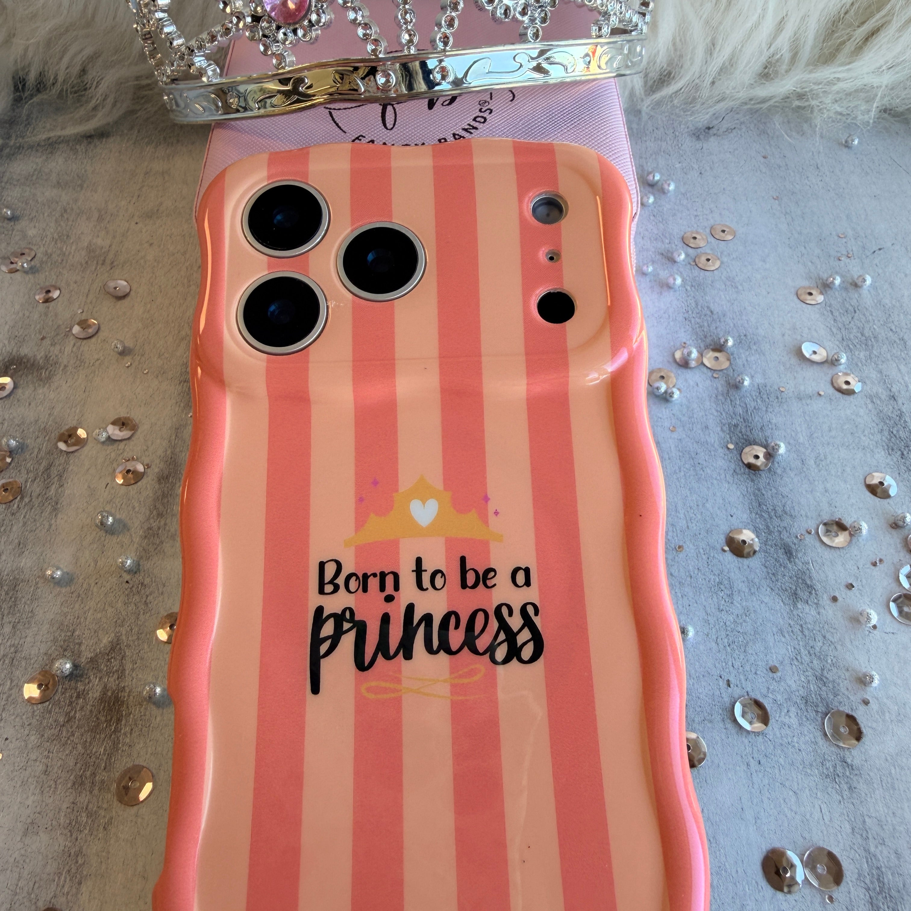 Princess Vibes MagSafe iPhone case with pink stripes and Born to be a Princess by Fancy Bands
