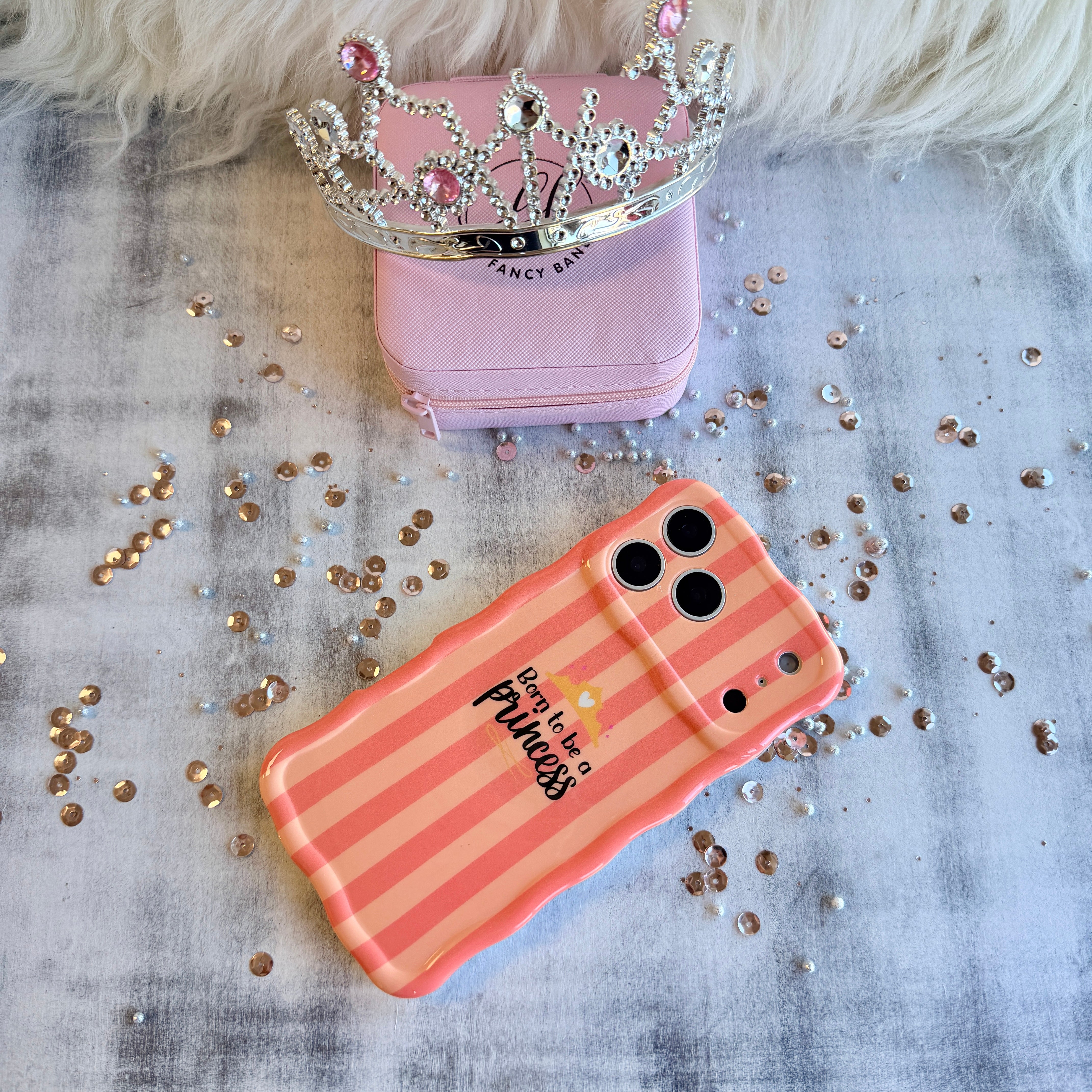 Princess Vibes MagSafe iPhone case with pink stripes and Born to be a Princess by Fancy Bands
