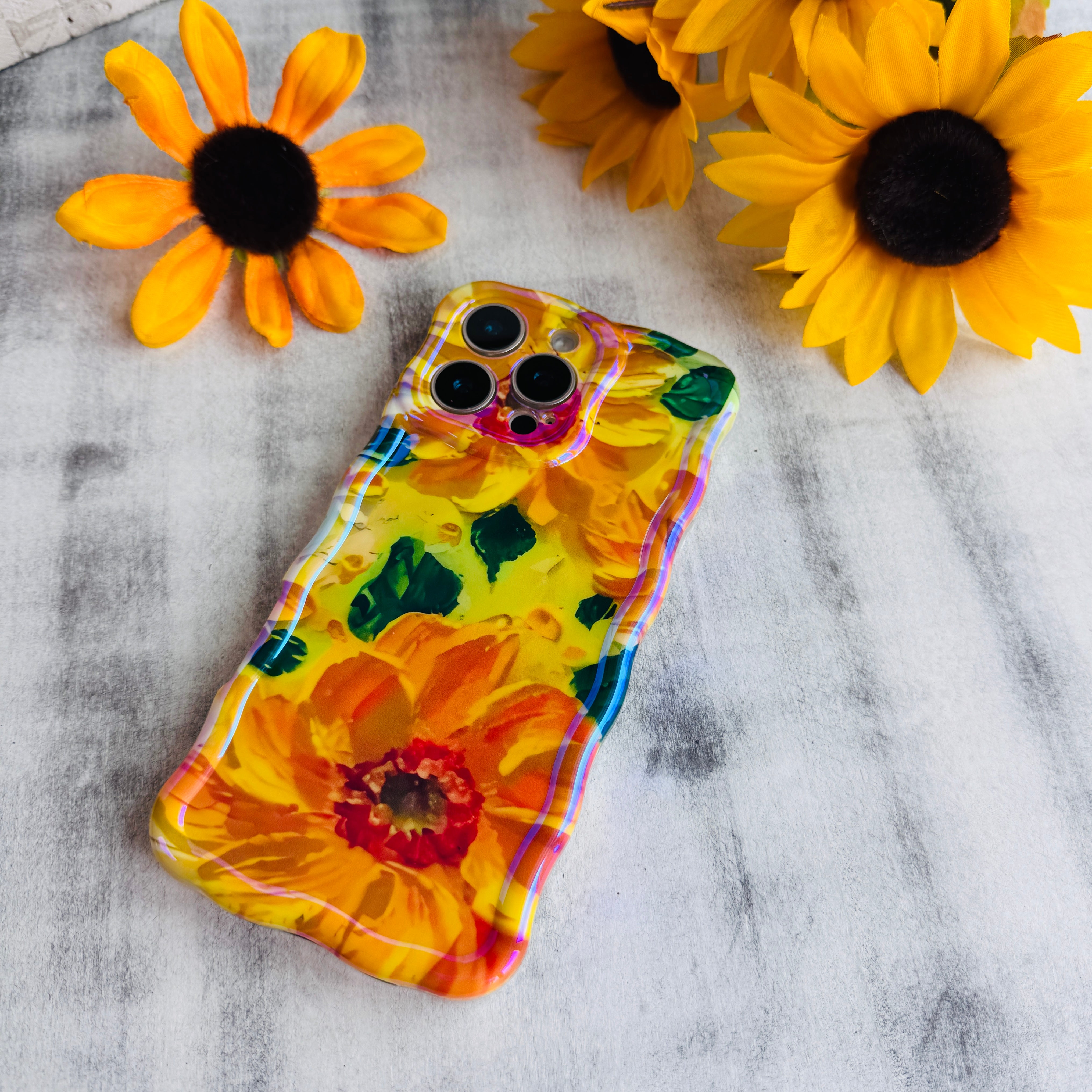 Sunshine Petals neutral floral MagSafe iPhone case full view