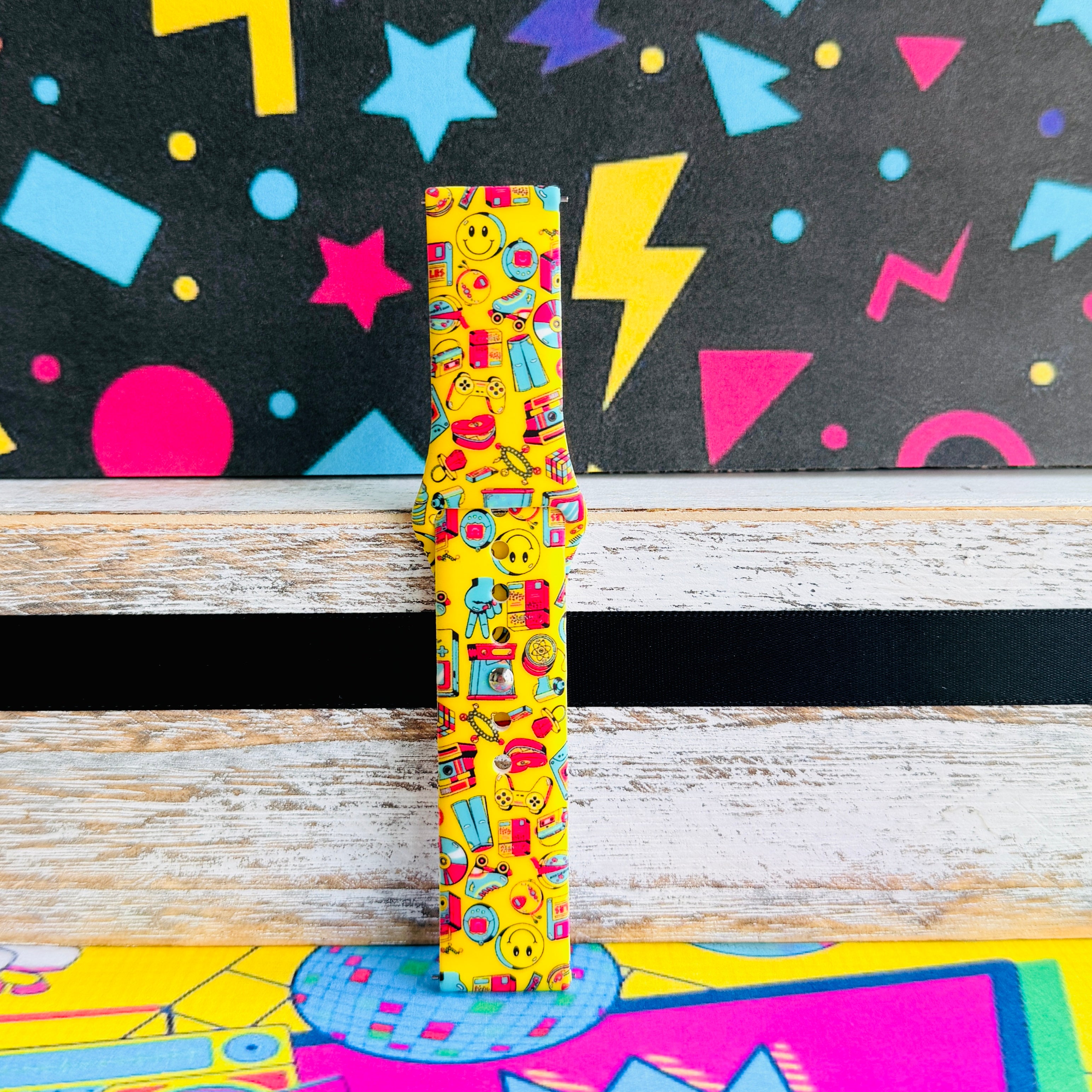 Oops It's the 90's yellow retro 90s print silicone band for Samsung Galaxy Watch from Fancy Bands
