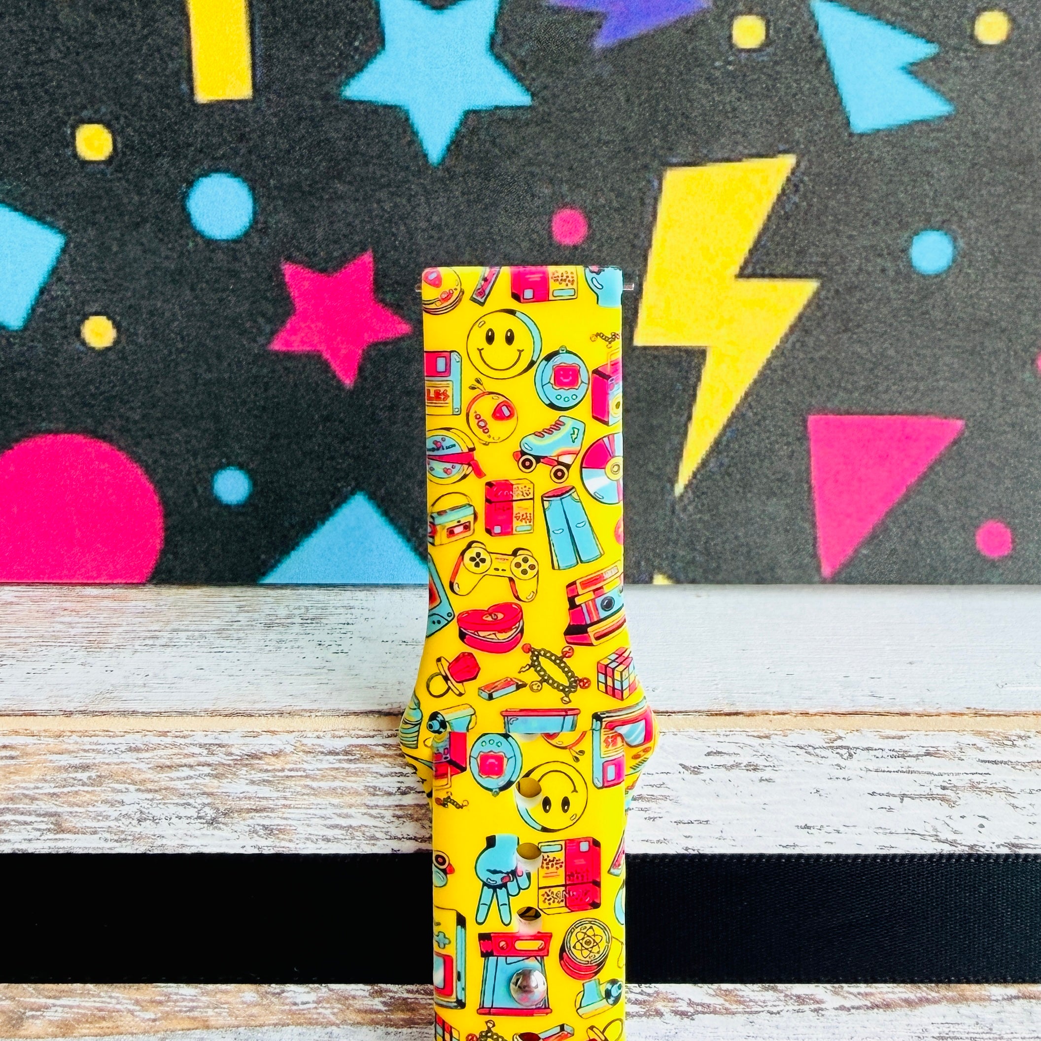 Oops It's the 90's yellow retro 90s print silicone band for Samsung Galaxy Watch from Fancy Bands
