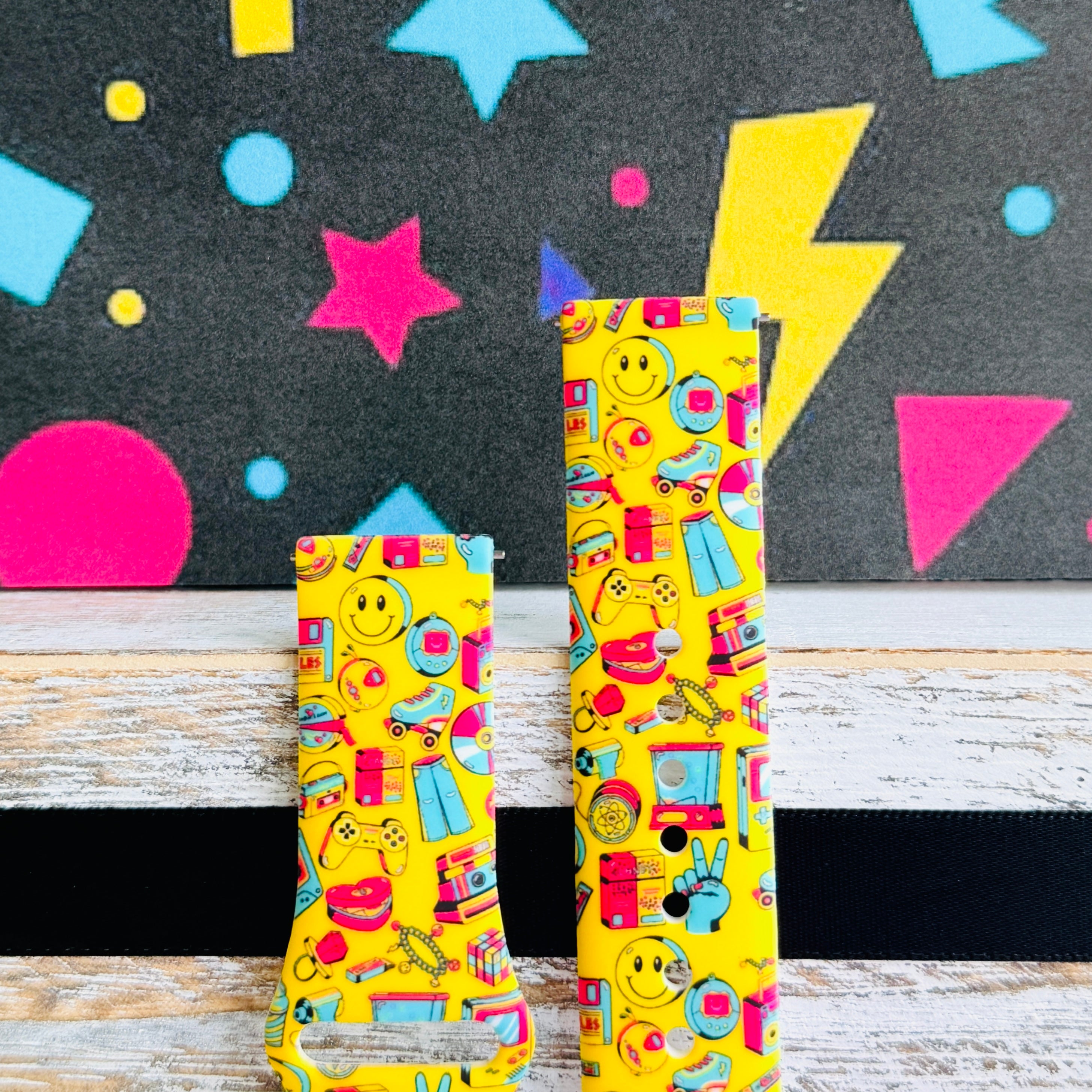 Oops It's the 90's yellow retro 90s print silicone band for Samsung Galaxy Watch from Fancy Bands