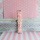 Blush Manor Print Silicone Band For Apple Watch â This enchanting Blush Manor Apple Watch band features romantic pink castles and elegant floral scenes on a soft white background.