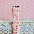 Blush Manor Print Silicone Band For Apple Watch â This enchanting Blush Manor Apple Watch band features romantic pink castles and elegant floral scenes on a soft white background.