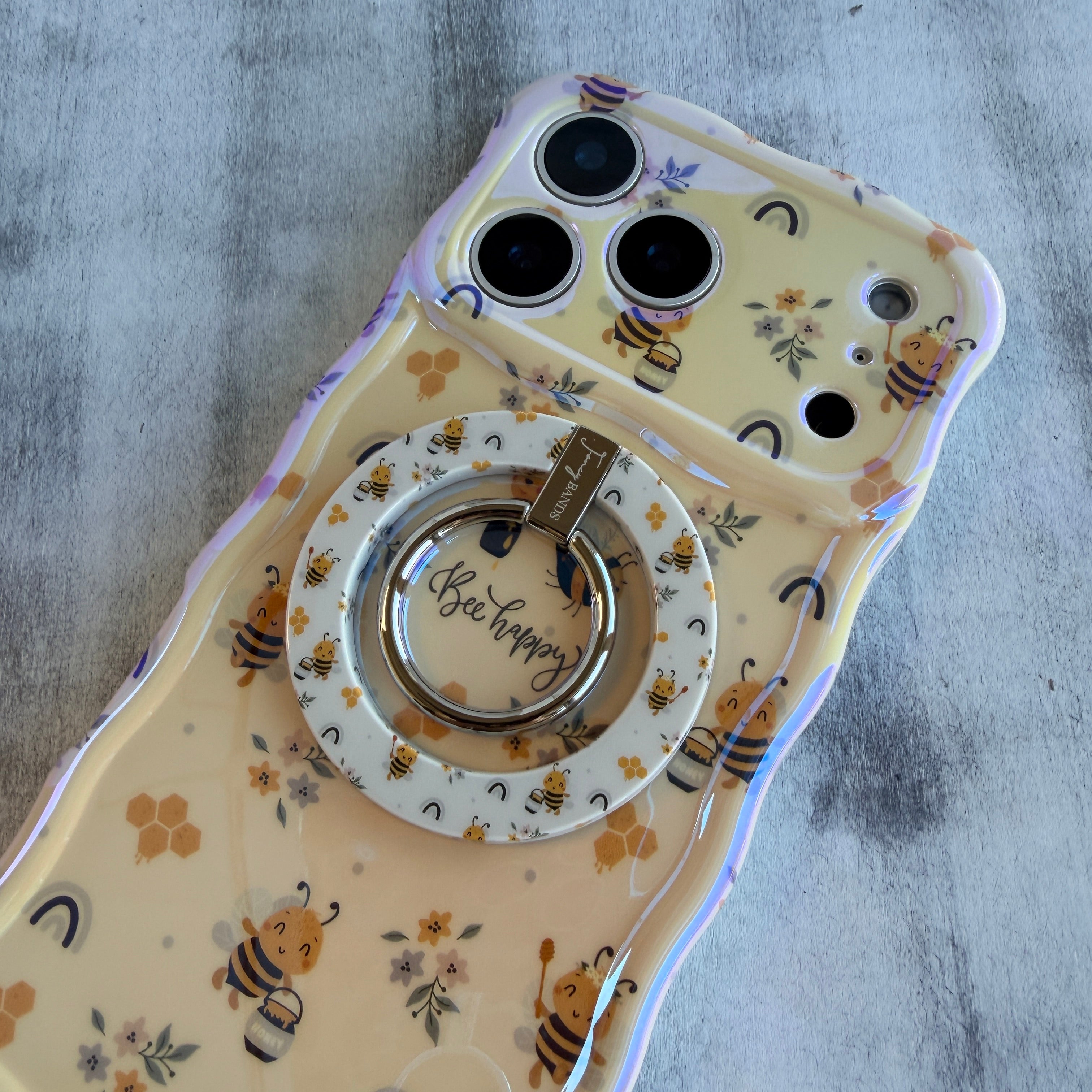 Cute bumblebee and honeycomb pattern MagSafe phone grip ring and stand compatible with iPhone and Samsung