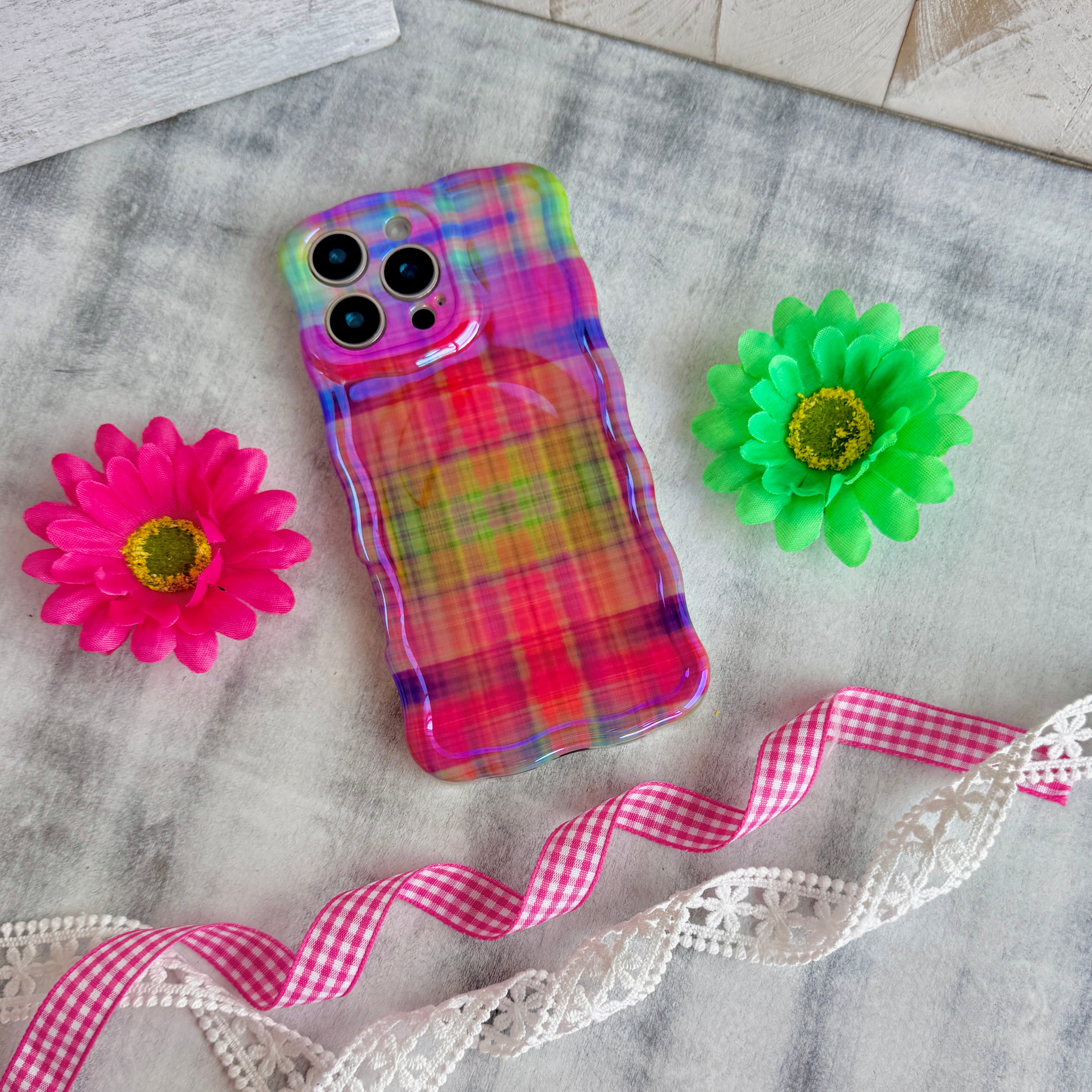 Hazy Tartan plaid MagSafe iPhone case full view