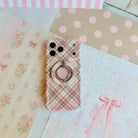 Pink Cashmere Plaid Hold It Fancy MagSafe grip ring with a soft pink, cream and taupe tartan plaid print from Fancy Bands