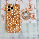Whiskey Fawn pattern MagSafe phone grip ring with watercolor brown base and creamy white deer spots compatible with iPhone and Samsung