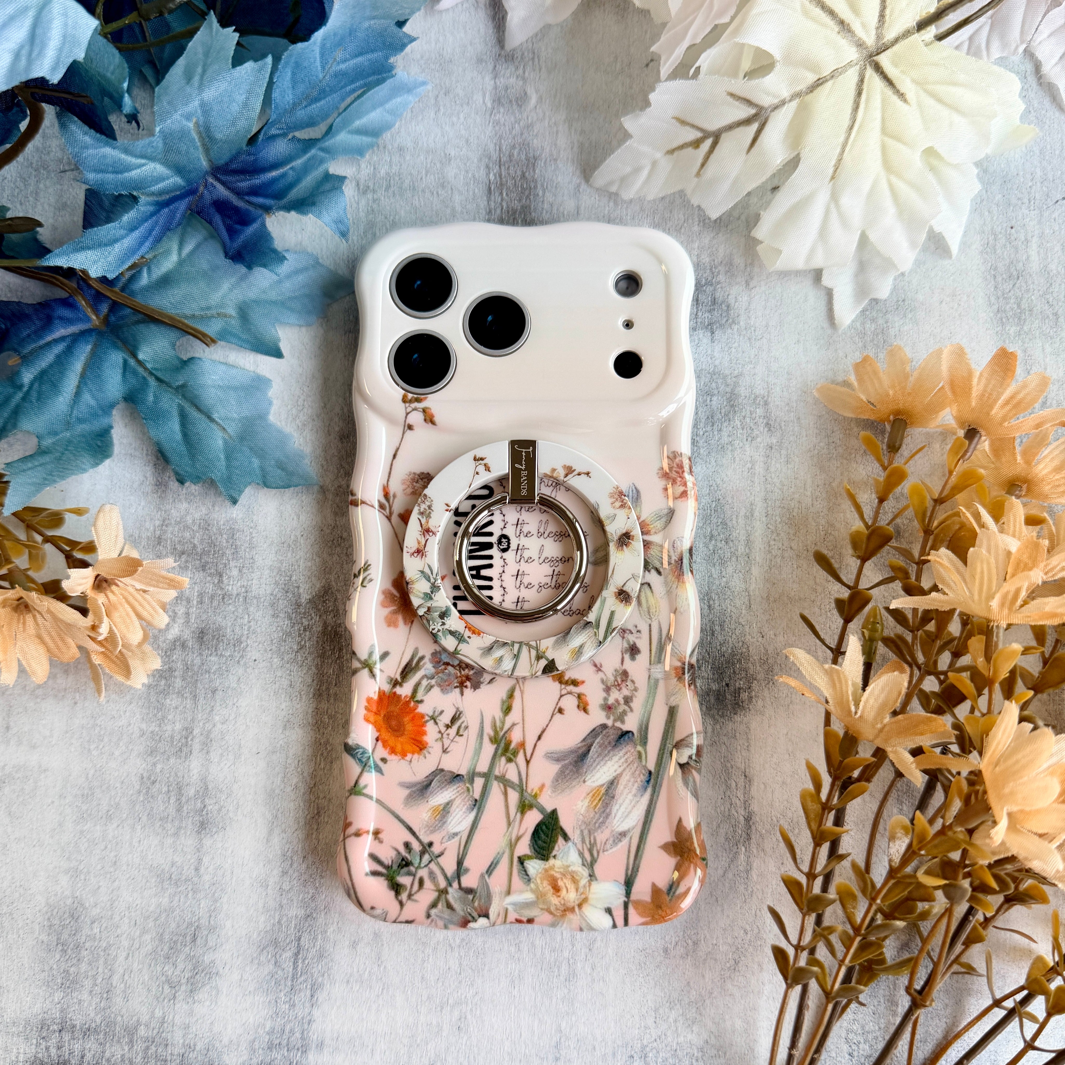 Harvest Grace vintage floral pattern MagSafe phone grip ring and stand compatible with iPhone and Samsung