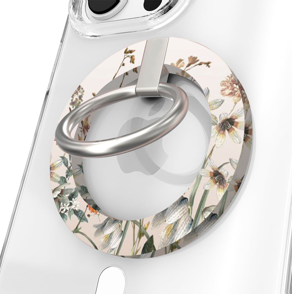 Harvest Grace vintage floral pattern MagSafe phone grip ring and stand compatible with iPhone and Samsung