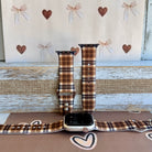 Toffee Tartan brown, tan and cream plaid silicone band for Apple Watch from Fancy Bands