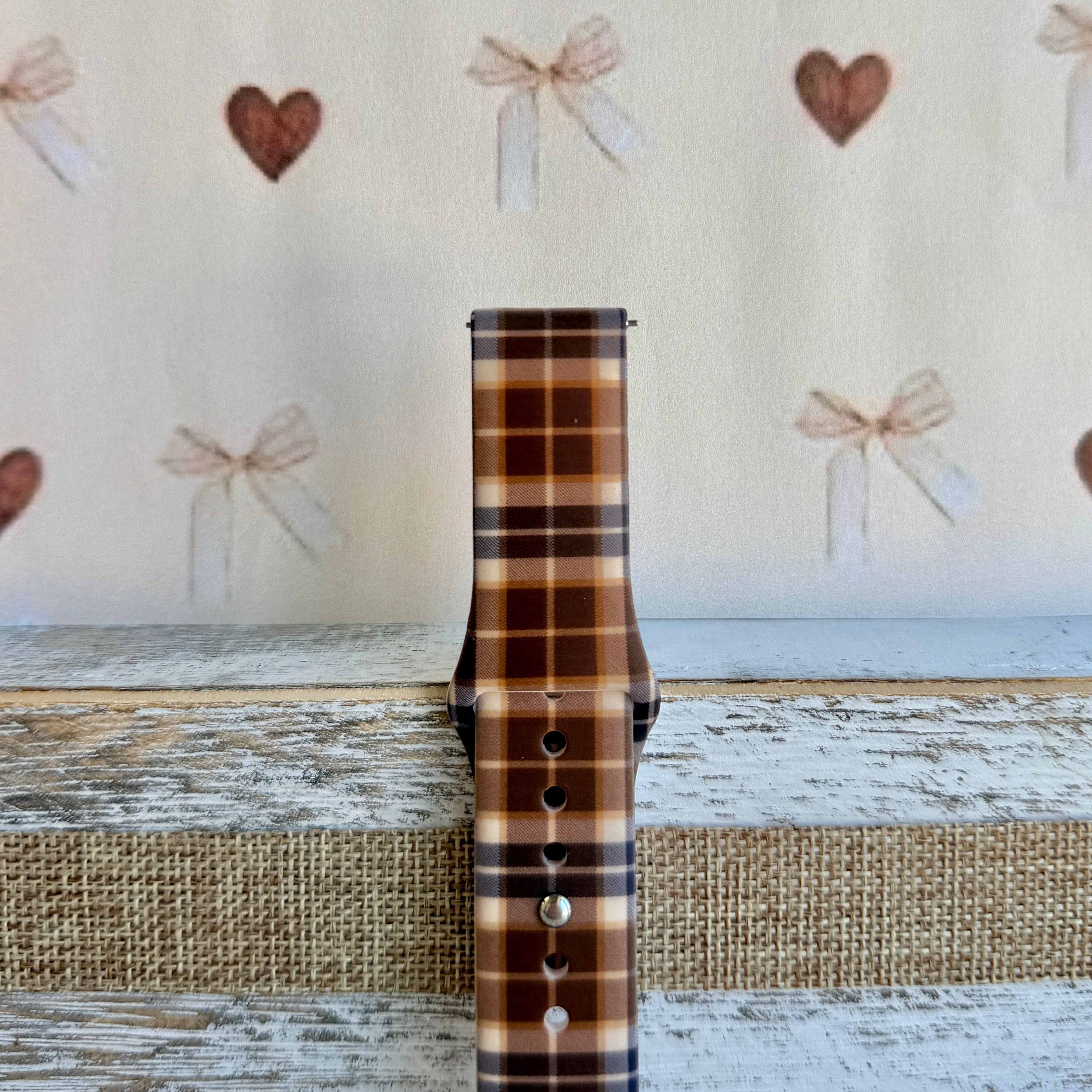 Toffee Tartan brown, tan and cream plaid silicone band for Samsung Galaxy Watch from Fancy Bands